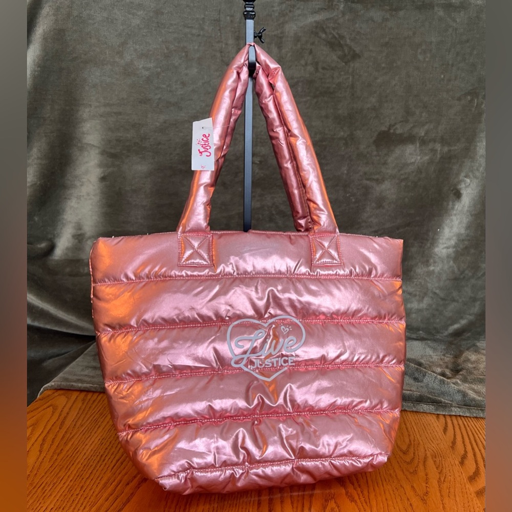 Justice Pink Puffer Tote Bag NWT